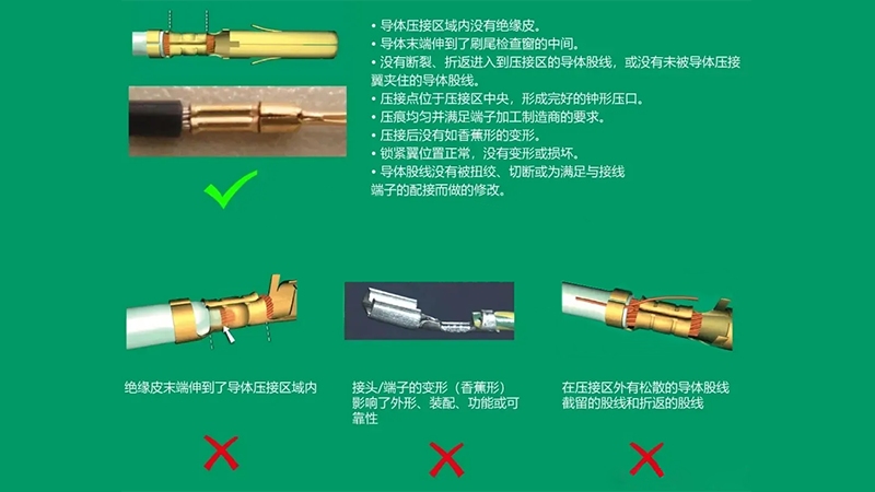 壓接端子的良品與不良品的示意圖